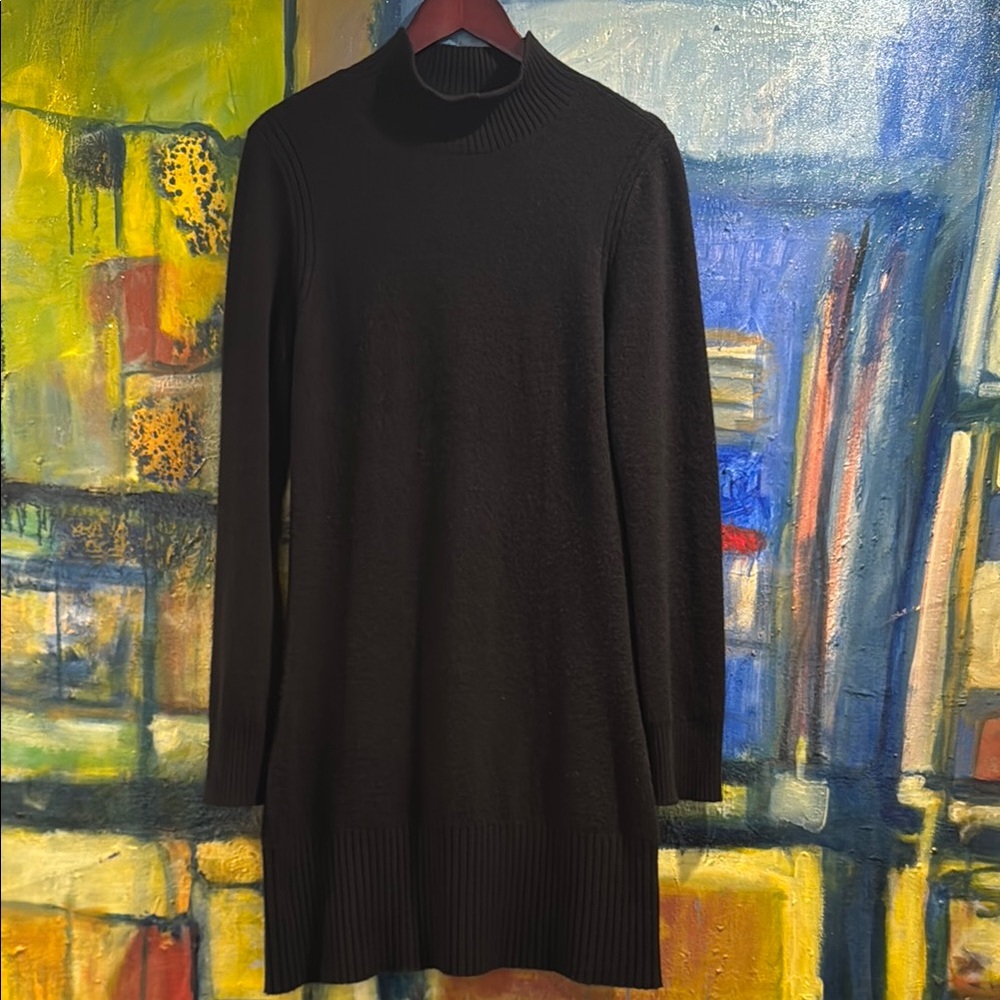 FRAME Black Mock Neck 100% cashmere sweater Dress ribbed trim size medium